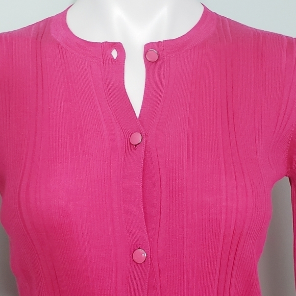 NWT St. John Super Fine Wool & Silk Ribbed Cardigan Flamingo - Picture 3 of 10